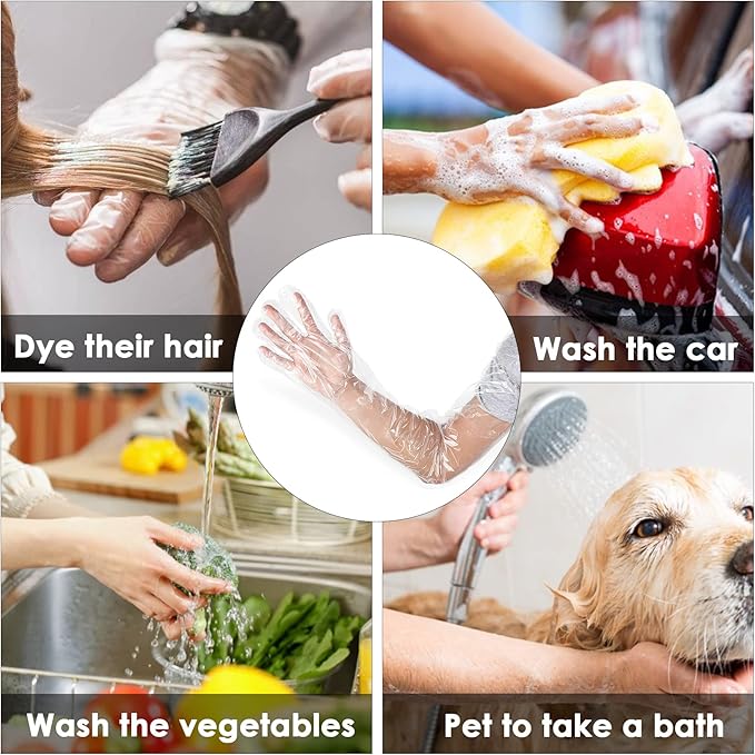 50 Pcs Disposable Veterinary Plastic Gloves, 33.5-inch Disposable Long Arm Gloves Safety Poly Vet Long Sleeve Gloves, Latex-Free Clear Gloves for Food Handling, Animal Inspection Work