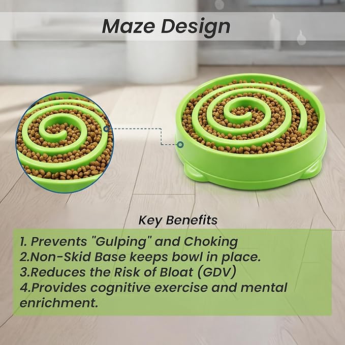 Slow Feeder Dog Bowl for Small, Medium & Large Dogs – Anti-Gulping Puzzle Maze Bowl, Non-Slip Slow Eating Dog Dish, Prevents Bloat & Improves Digestion, Interactive Pet Feeder (Green, Small)