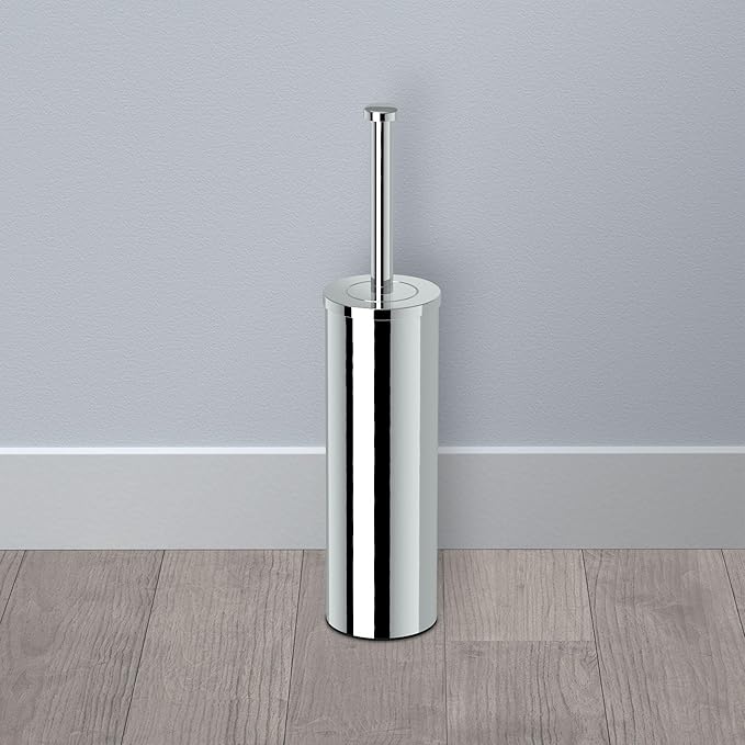 Gatco Small Bathroom Trash Can With Lid And Toilet Brush Set, Round 3 Gallon Stainless Steel Wastebasket, Under Sink, Chrome, For Bathroom, Bedroom, Office (2975)