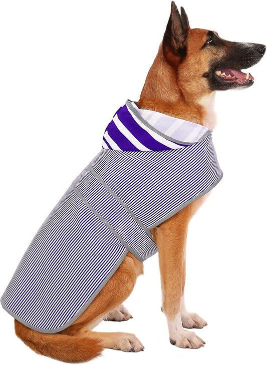 Dog Raincoat for Large Dogs Puppies Waterproof Hooded Rain Jacket with Reflective Strips Leash Hole & Poncho Adjustable Fit (Bluestripe,XL)
