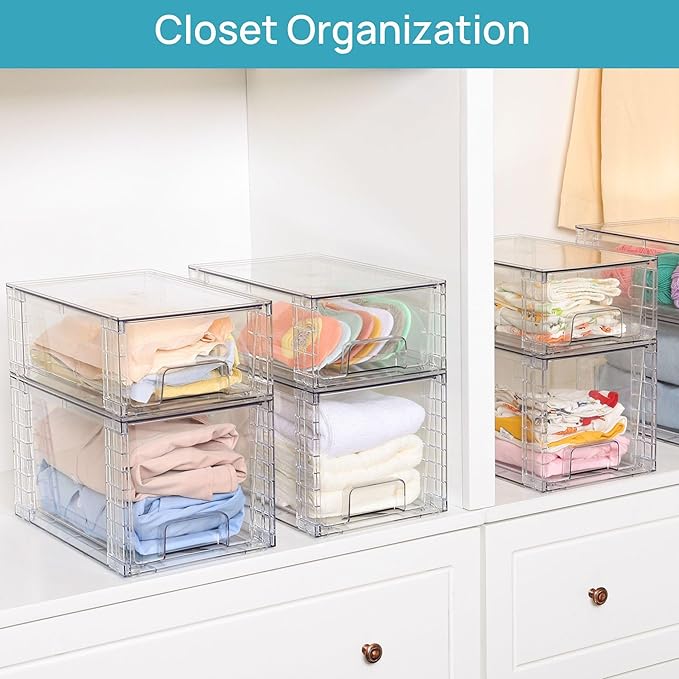 Clear Acrylic Storage Organizer Set, Multi-Purpose Cabinet Bins for Office, Kitchen, Bathroom, Stackable (3)