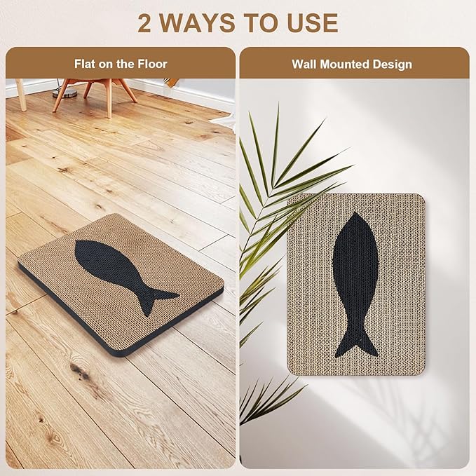 Ownpets Wall Cat Scratcher, Cute Vertical Cat Scratching Board, Wall Mounted Cat Scratch Pad for Wall, Glass, Wood, and Tile, Furniture Protector, Fish Print