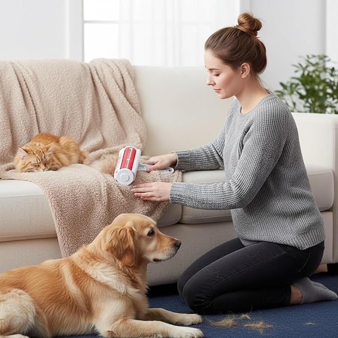 Pet Hair Remover Roller – Reusable Multi-Surface Lint Roller for Dog & Cat Fur on Furniture, Couch, Carpet, Bedding, Clothes & Car Seats – Eco-Friendly, Portable Hair Removal Cleaning tool for Home