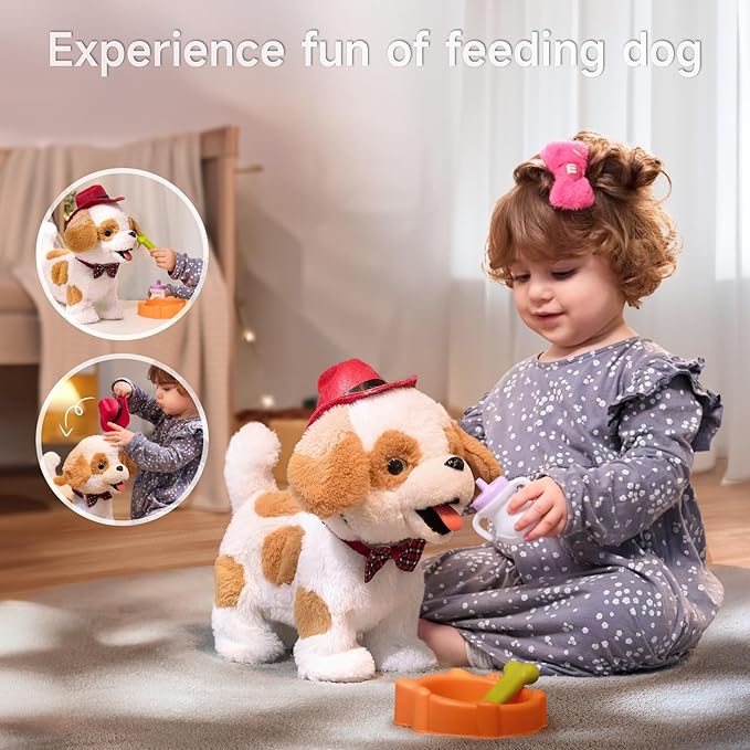 OR OR TU Walking Barking Toy Dog with Remote Control Leash, Plush Puppy Electronic Interactive Toys for Kids, Wag Tail, Singing, Pretend Dress Up Realistic Stuffed Dog Age 3 4 5 6 Years Old Best Gift