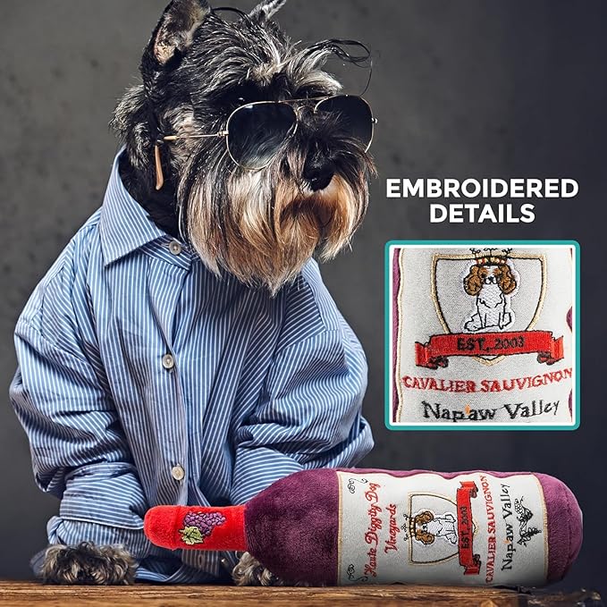 Haute Diggity Dog Cavalier Sauvignon, Plush Designer Dog Toys with Interactive Squeaker, Stimulating Pet Enrichment, Machine-Washable & Safe Materials for All Breeds, One Size