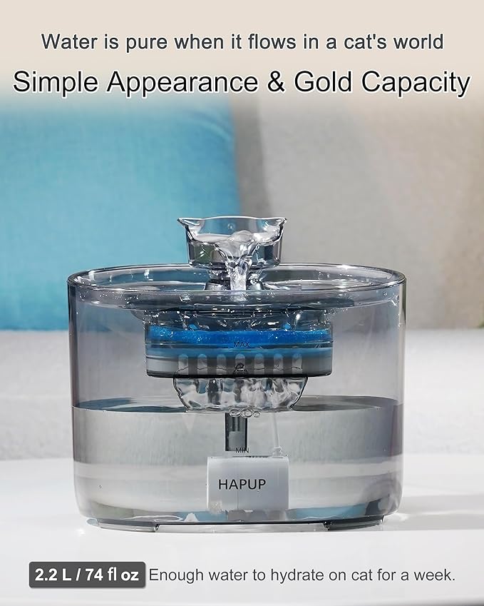 Cat Fountain Kitty Spout Cat Water Fountain for Cats Inside 2.2L/73Oz Automatic Pet Water Fountain Quiet Cat Fountains for Drinking Water Fountains for Cats Indoor Filters Included