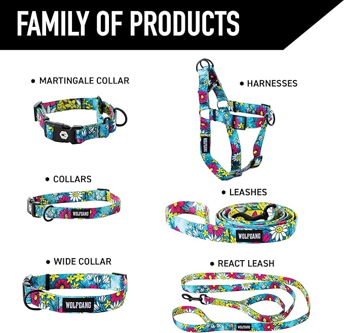 Wolfgang Heavy Duty Adjustable Dog Harness, Pull-Tested to Over 800 lbs for Walking & Training, LazyDaisy Print, Small