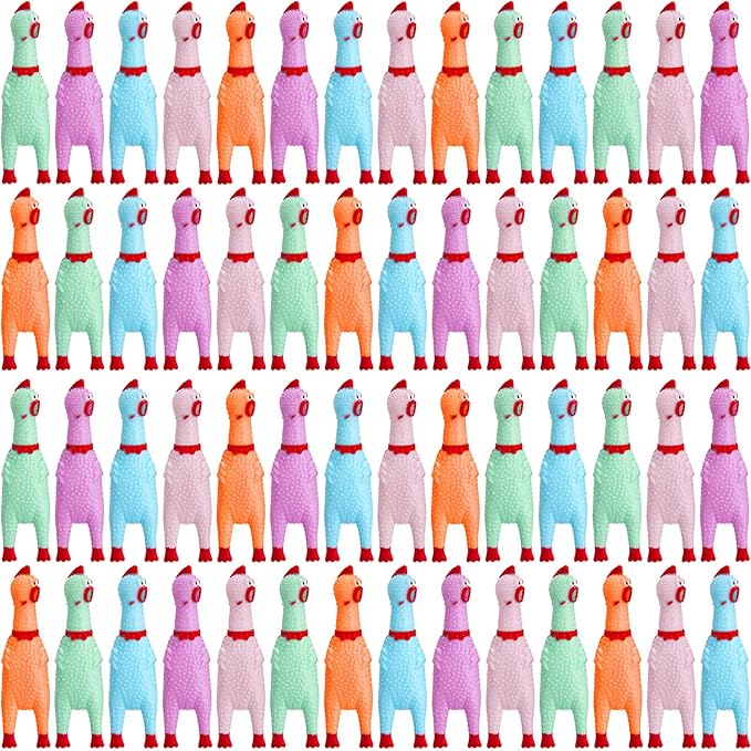 Honoson 50 Pcs Rubber Chickens Squeak Screaming Chicken Novelty Bulk Dog Toys for Pets Dogs Adults, 6.3 Inch(Light Color)
