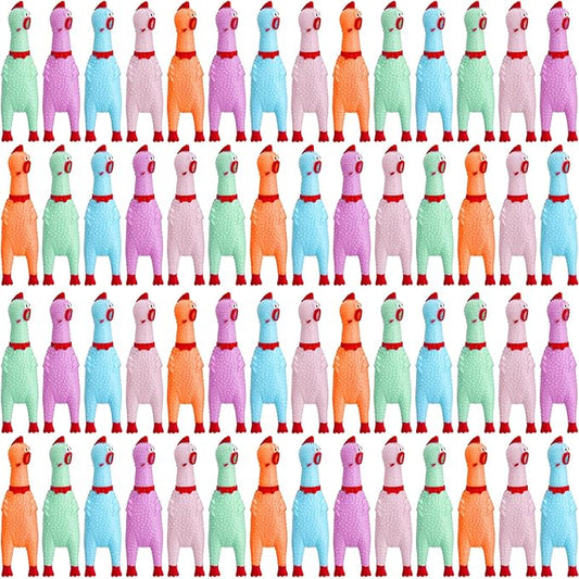 Honoson 50 Pcs Rubber Chickens Squeak Screaming Chicken Novelty Bulk Dog Toys for Pets Dogs Adults, 6.3 Inch(Light Color)