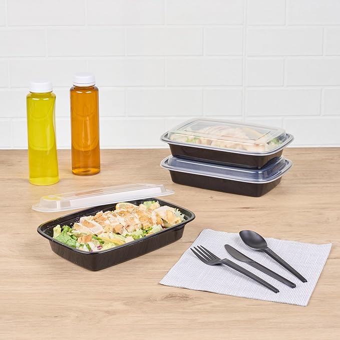 Restaurantware Asporto Microwavable To-Go Container - BPA Free PP Rectangular Take Out Food Container with Clear Plastic Lid - Catering & take out - 28 oz - Black - Plastic - Disposable - 100ct Box