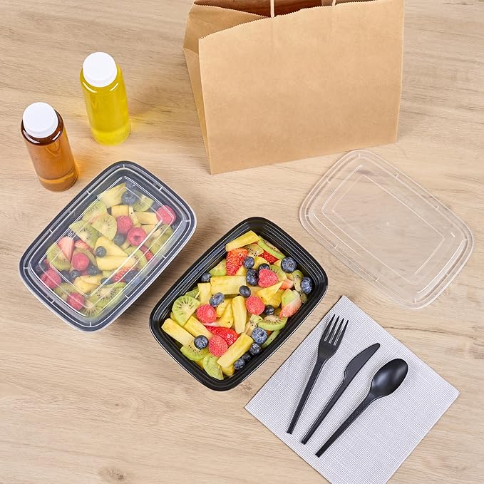 Restaurantware-Asporto 38 Ounce Take Out Containers, 100 Food Containers With Lids - Microwavable, Disposable, Black Plastic To Go Boxes For Food, No BPA, For Take Out And Delivery