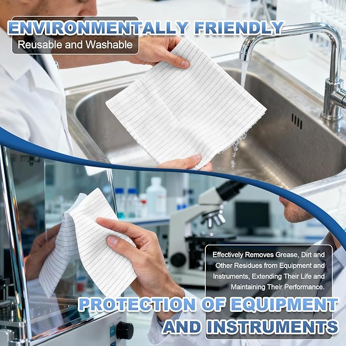Anti-Static Microfiber Wipes 6"x6"(100 Pcs,Class 100, 200GSM) Lint Free Cloths Reusable Special ESD Protection Design is Suitable for Protecting Sensitive Electronic Components and Tools