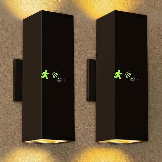 Motion Sensor Outdoor Wall Lights 2-Pack, Dusk to Dawn Exterior Light Fixtures with 3 Lighting Modes, 13'' Up Down Porch Lights with 15W LED Bulbs, Waterproof Wall Sconce for House, Patio, Garage