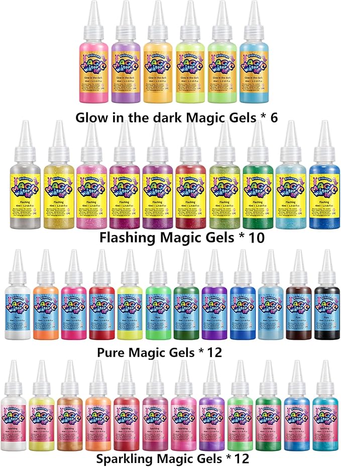 Kidisego Magic Water Elf Toy Kit, 40 Colors Aqua Fairy Water Gel Kit for Kids, Aqua Fairy kit with 24 Molds 10 Pack of Magic Powder, Crate Your Own Water Pets Craft Kits for Kids