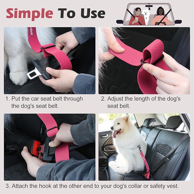 Pawaboo Dog Car Seatbelt, Universal Pet Safety Belt, Chew-Proof Dog Car Restraint with Adjustable Strap, Nylon Woven Belt & PVC Shell Dog Seatbelt, Dog Leash with 360° Hook,20 in, 2 Pack, Pink + Black