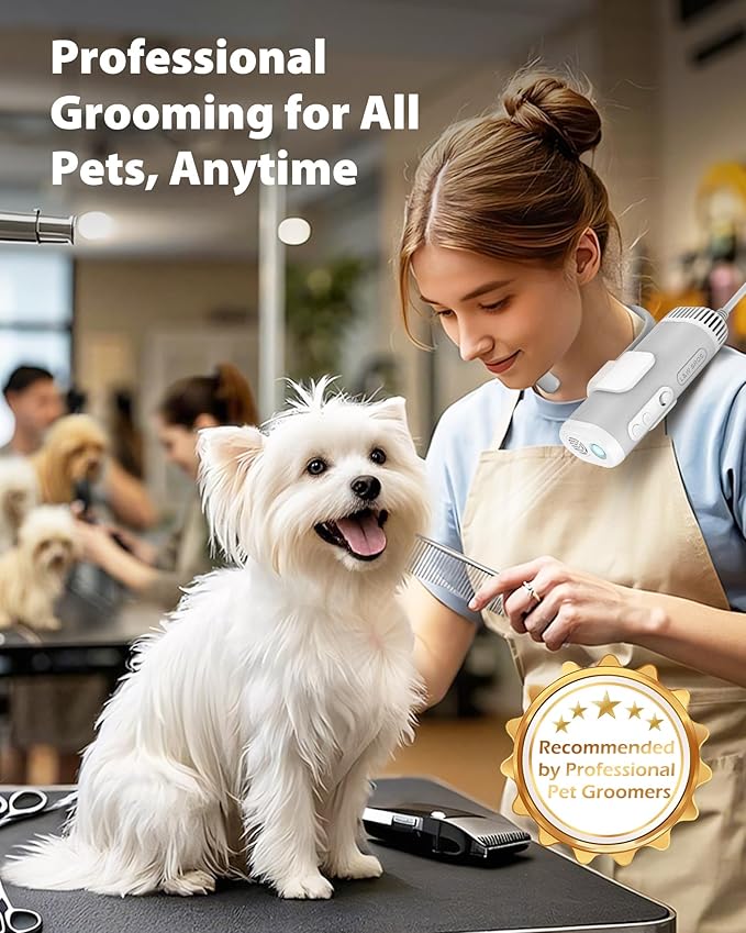 L&W BROS. Hands Free Dog Dryer – Powerful & Professional Pet Blow Dryer for Small & Medium Dogs & Cats, Adjustable Airflow, Easy Storage, Negative Ion Technology (White)