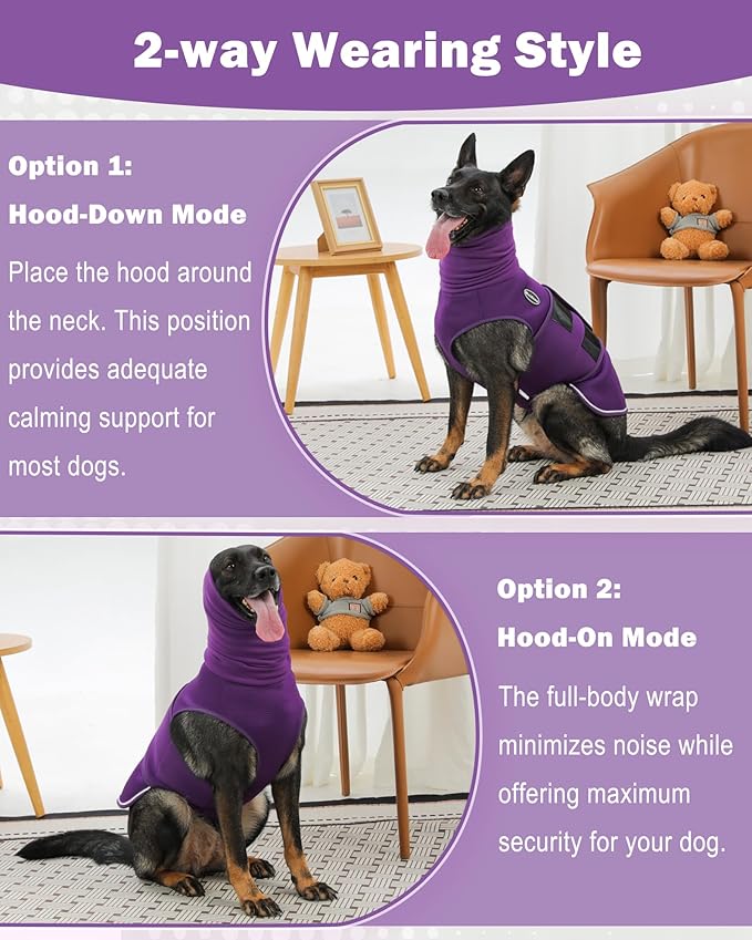 Dog Anxiety Vest with Hood, Skin-Friendly Thunder Jacket for Dogs, All-in-One Dog Calming Shirt with Hood for Thunder, Fireworks, Separation - Keep Pet Calm Without Medicine, Rose, XS