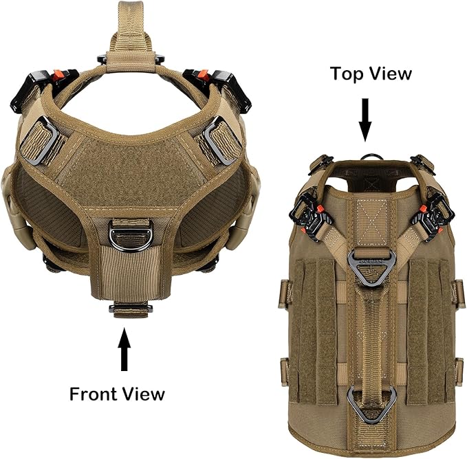 ICEFANG GN3 Tactical Dog Harness with 6X Buckle,Dog Molle Vest with Handle,3/4 Body Coverage,Hook and Loop Panel for ID Patch,No Pulling Front Clip (S (22"-27" Girth), CoyoteBrown)
