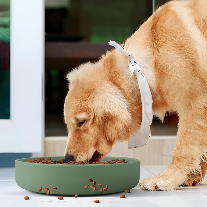 Coomazy Extra Large Slow Feeder Bowl, Silicone Dog Bowl with Suction Cups, Slow Feeder & Non-Slip Design, Boredom and Anxiety Reducer, Suitable for Large Dogs, Avocado Green, 5 Cup