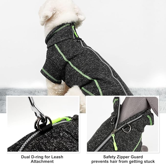 cyeollo Dog Fleece Jacket Reflective Coats with D Ring Zipper Up Jackets Cozy Dog Sweaters for Small Dogs Clothes