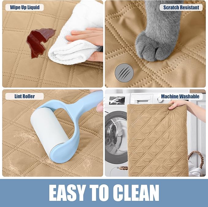 Smiry Waterproof Dog Bed Cover Pet Blanket, Soft Washable Dog Blanket for Furniture Bed Couch Sofa Reversible, Checkered (30"x80", Camel/Beige)