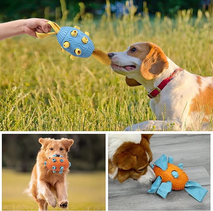 Dog Puzzle Toy,Football Dog Chew Toy for Small Medium Large Dogs, Interactive Hide and Seek Treat Dispensing Chew Toys for Aggressive Chewers, Tough Slow Feeder for Teeth Cleaning Blue