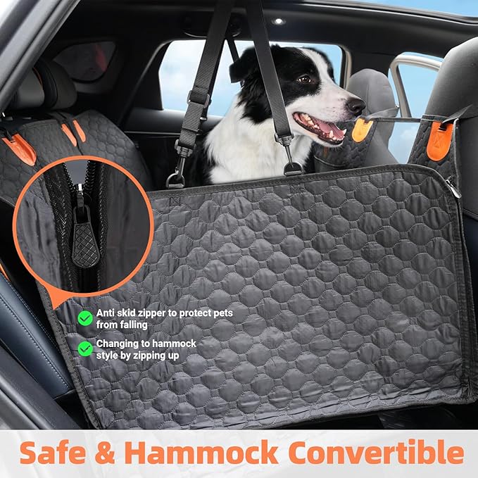 Dog Car Seat Cover for Back Seat.100% Waterproof Back seat Cover. 600D Heavy Duty Scratch Proof Nonslip Durable Soft Dog Hammock for Cars, Trucks and SUVs. Standard, Black