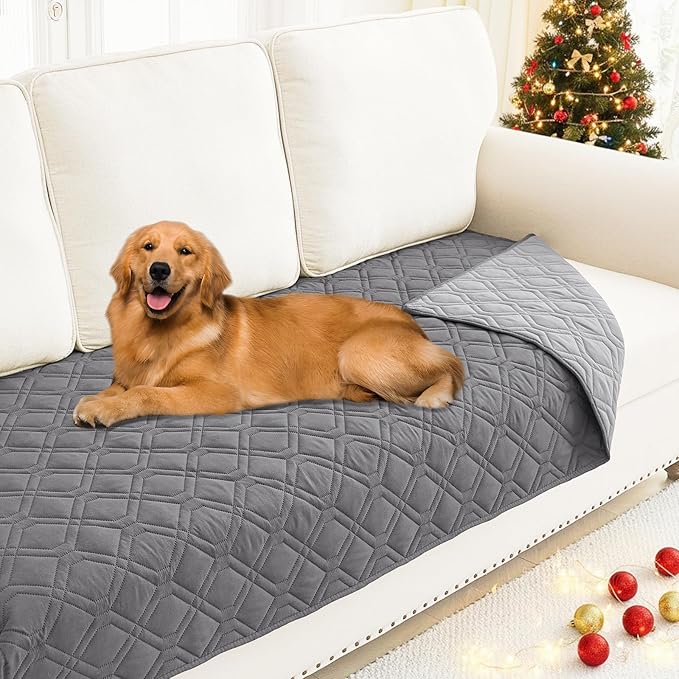 Smiry Waterproof Dog Blanket, 30x70 Inch Soft Pet Bed Cover Reversible, Washable Sofa Couch Furniture Protector for Small Medium Large Dog Puppy Cat, Geometric, Grey/Light Grey