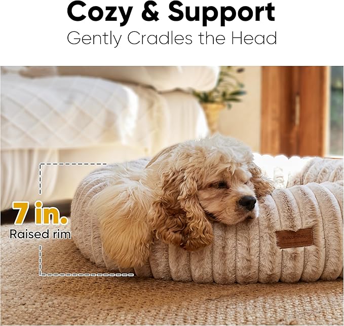 FUKUMARU Small Dog Bed, Gradient Color Donut Dog Beds for Anxious Puppies, 25 inches Calming Orthopedic Dog Beds, Round Pet Beds with Washable Cover, Cute Cat Bed for Indoor Cats, Camel