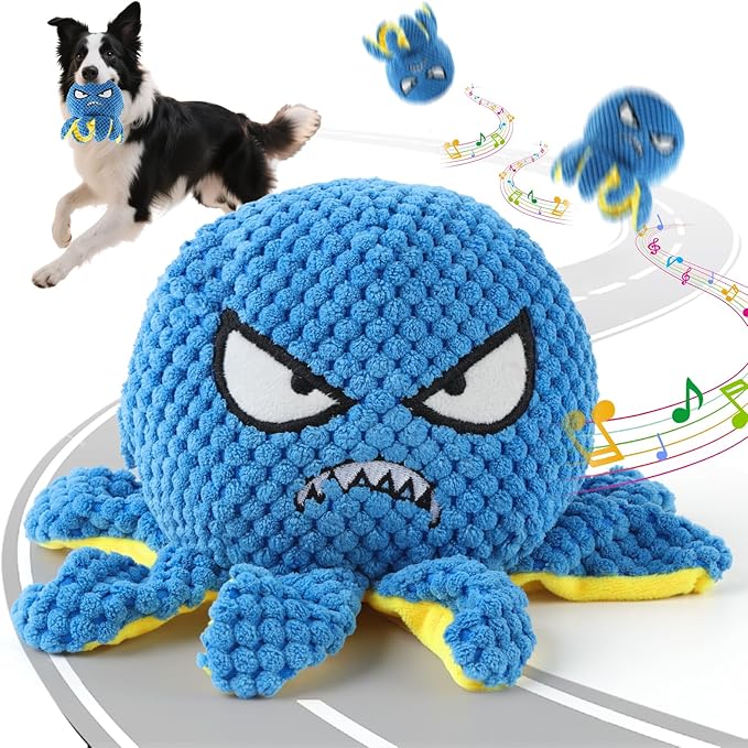 Interactive Dog Toys Octopus - Rechargeable Squeaky Dog Toy with 4 Modes Bouncing Ball, Music, Silent & Recording, Self Moving Plush Dog Toy for Small, Medium & Large Dogs to Keep Them Busy