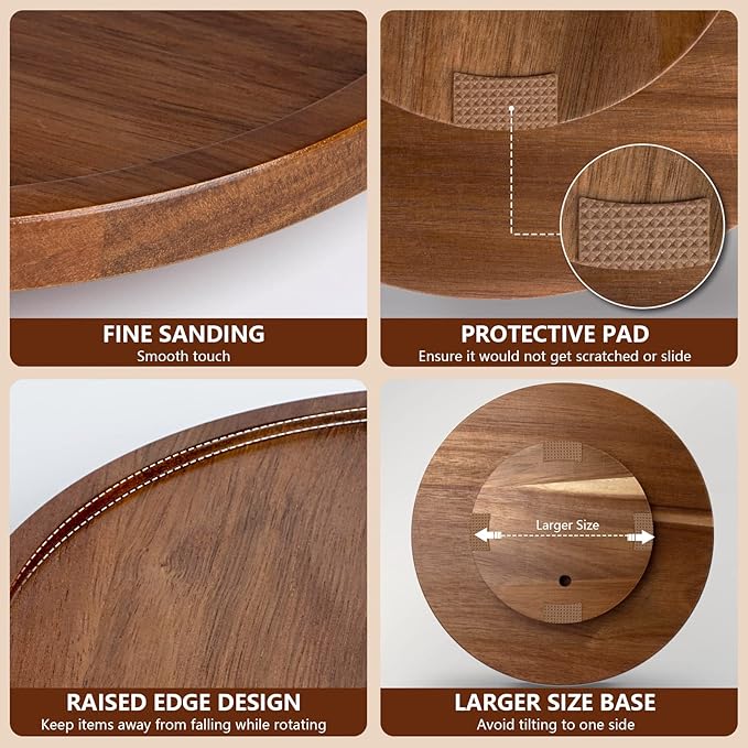 Lazy Susan Organizer for Table, 10 Inch Wooden Lazy Susan Turntable for Cabinet, Acacia Wood Turntable Kitchen Spice Rack (2 Pack)