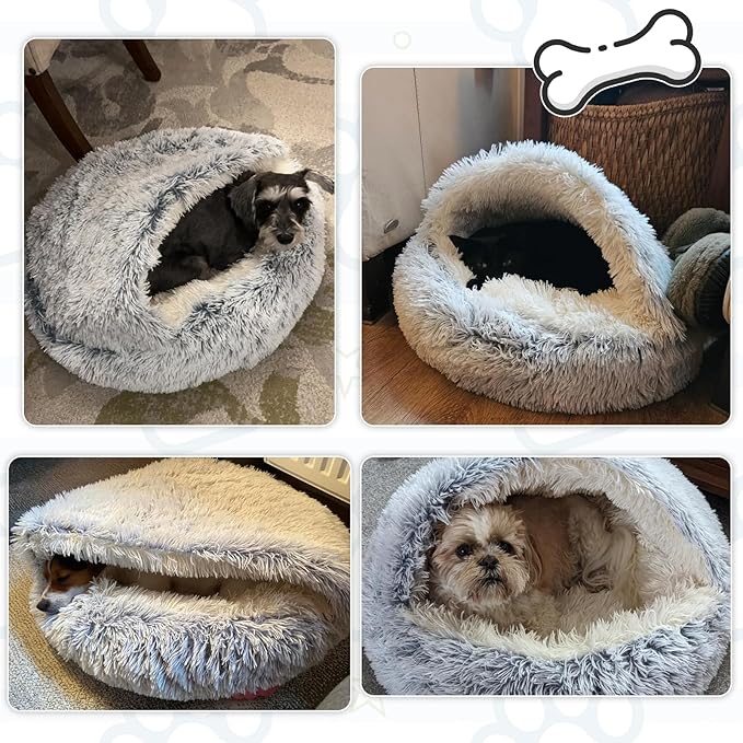 Small Dog Bed, Nest Warm Super Soft Plush Faux Fur Washable Dog Bed with Non-Slip Bottom for Medium Small Dogs Snooze Sleeping Indoor (Gray-65cm/25in)