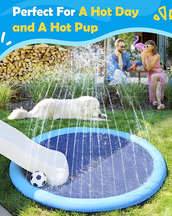 Peteast Splash Pad for Dogs, 107" Anti-Slip Dog Pool Dog Splash Pad Sprinkler Pool,Thicken Doggie Pool Summer Outdoor Water Toys Backyard Fountain Play Mat
