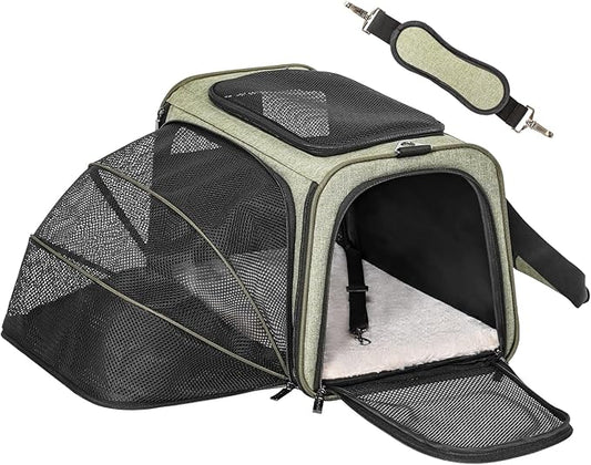 Petsfit Expandable Airline-Approved Pet Carrier – Soft-Sided with Washable Plush Mat & Locking Zippers
