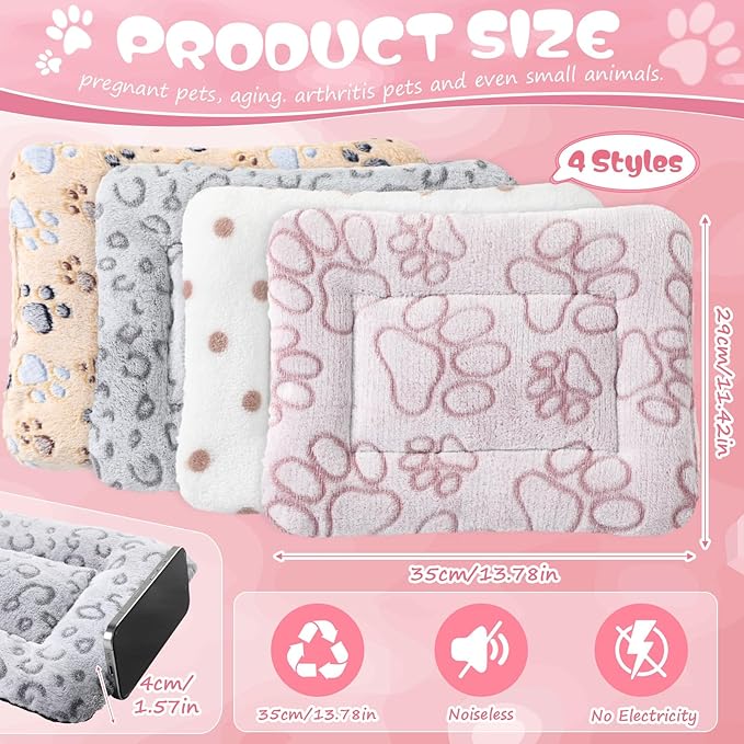 4 Pcs Dog Cat Bed Guinea Pig Mats Ultra Soft Dog Crate Kennel Pad Washable Bunny Bed Anti-Slip Guinea Pig Blankets for Small Animal Pet Cage Accessories(13.8 x 11.4 Inch)