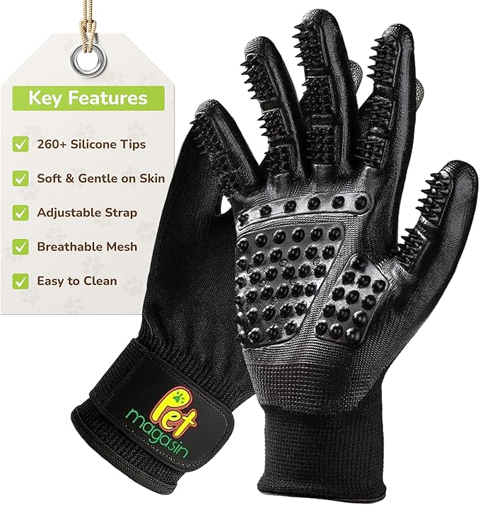 Pet Magasin® Durable Gentle Dog Washing Gloves (1-Pair) - Premium Pet Grooming Gloves For Dogs, Cats & Horses | Dog Scrubber For Bath | Cat Hair Remover Glove | Bathing Brush (Black, Medium)