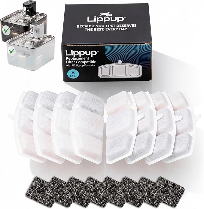 Replacement Filters for Cat Water Fountain – 8 Filters + 8 Sponges – 5-Stage Filtration System for Clean, Fresh Water – Fits LIPPUP P13 Fountain