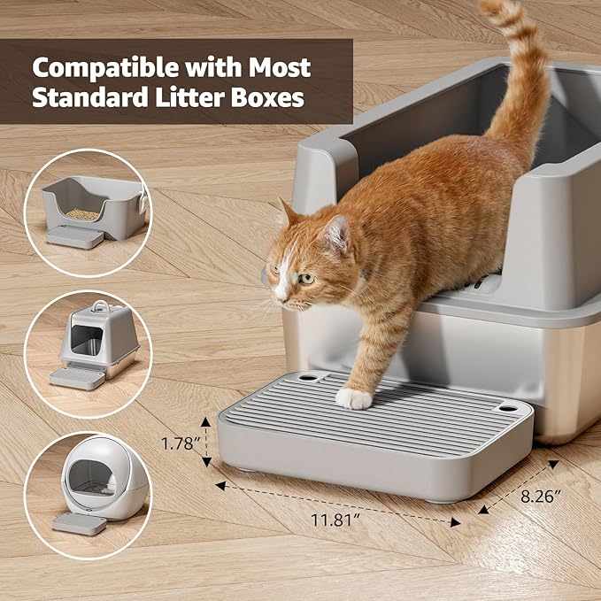 Cat Litter Box Step Ramp with Filter Function, Cat Step Pedal Stool for Self-Cleaning Litter Box, Easy to Clean, Anti-Tracking & Non-Slip,Ideal for Kitten & Elderly Cats,Gray