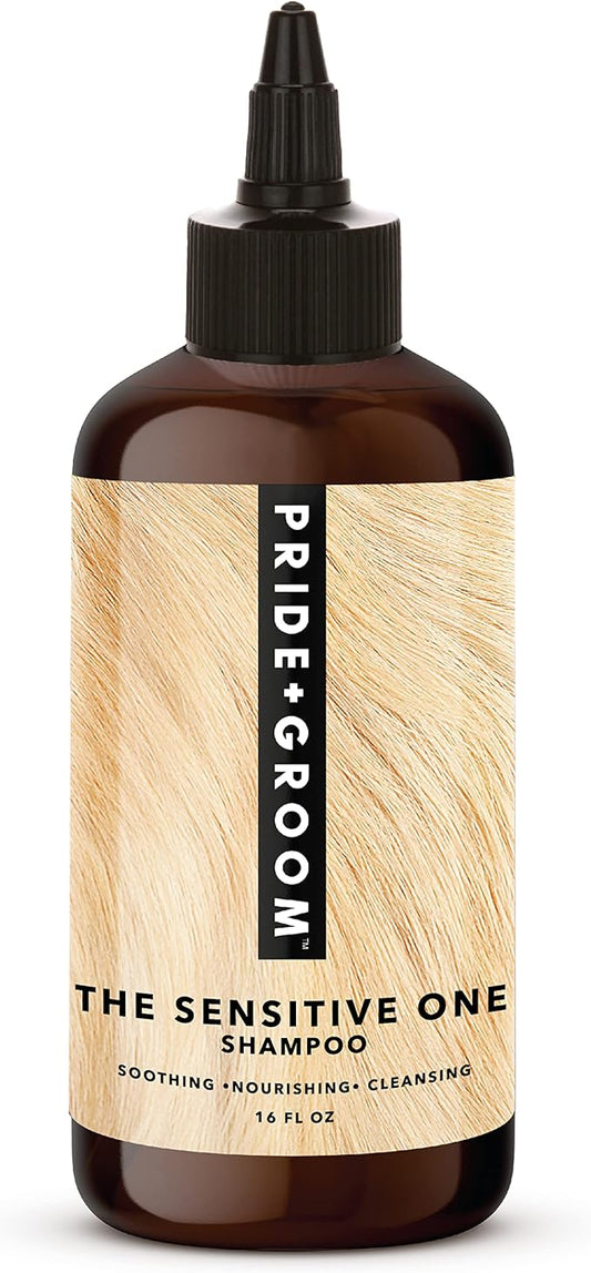 Pride and Groom The Sensitive One Dog Shampoo – All Natural Blend of Essential Oils & Gentle Ingredients for Puppies & Dogs with Sensitive Skin & Coats to Soothe and Regulate Skin & Follicles – 16oz