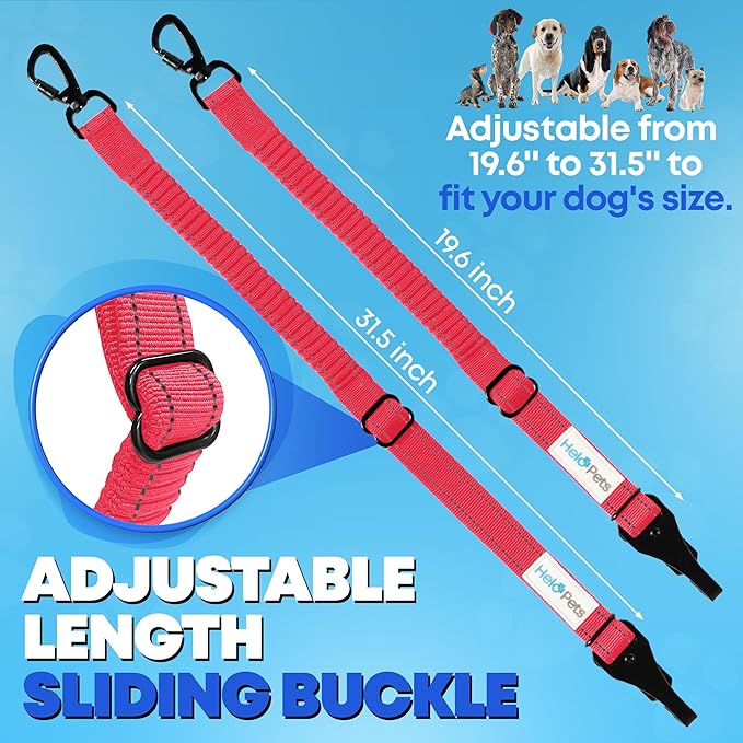 Dog Car Seat Belt 3-in-1 Adjustable Safety Seatbelt for Dogs in Car – Durable Extra Thick Nylon Webbing Bungee with Hook & Buckle Latch, Reflective Dog Harness (Pink).