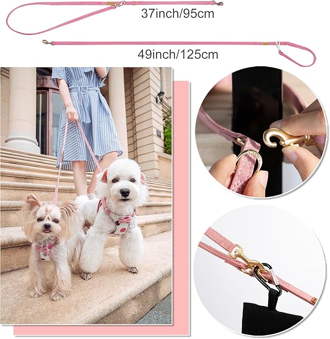 Puppytie No Pull Dog Harness with Multifunction Dog Leash,Soft Adjustable No Choke Escape Proof Pet Harness Vest for Medium Dogs,Suede Bow Pink,M