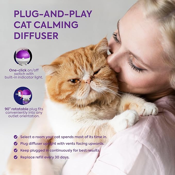 TopSum Cat Calming Pheromone Diffuser: Feline Pheromones Plug in for Stress, Along At Home, Spraying, Fighting, Scratching, Aggression & Excessive Meowing (Purple– 4 Refills New)