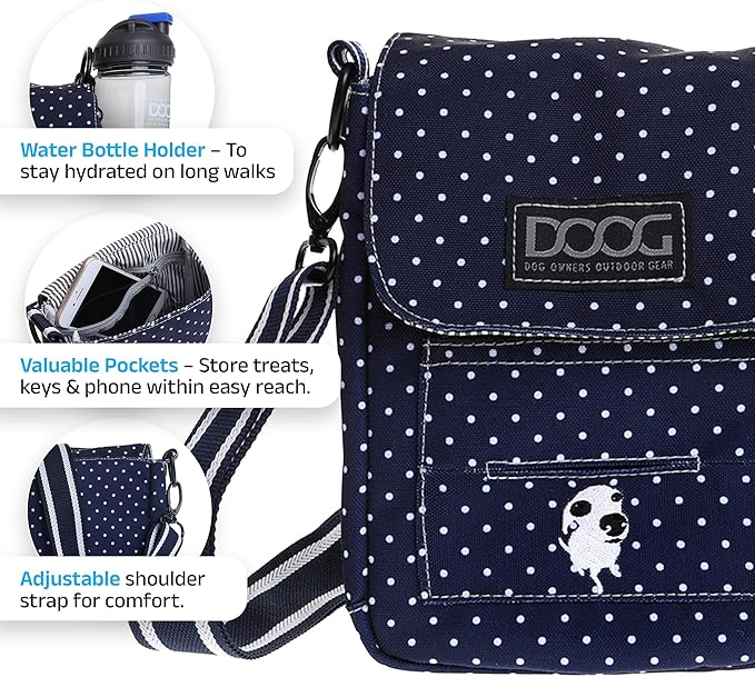 DOOG Walkie Bag - Adjustable Dog Treat Pouch Shoulder Bag with Poo Bag & Water Bottle Compartments - Comfort Fit for Everyday Use