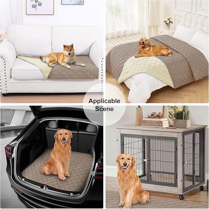 Smiry Waterproof Dog Blanket, 82x120 Inch Soft Pet Bed Cover Reversible, Washable Sofa Couch Furniture Protector for Small Medium Large Dog Puppy Cat, Geometric, Taupe/Beige