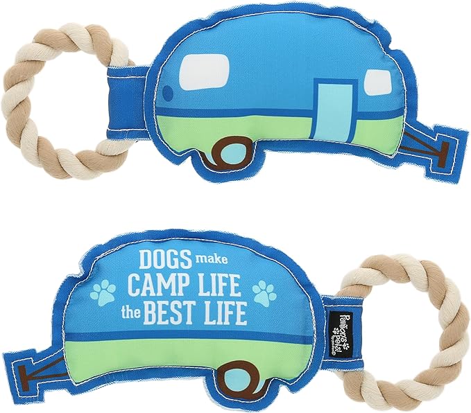 Pavilion - Camp Life - 10.5" Camper RV Tent Camping Puppy Dog Toy with Rope Handle K-9 Furry Companion Present