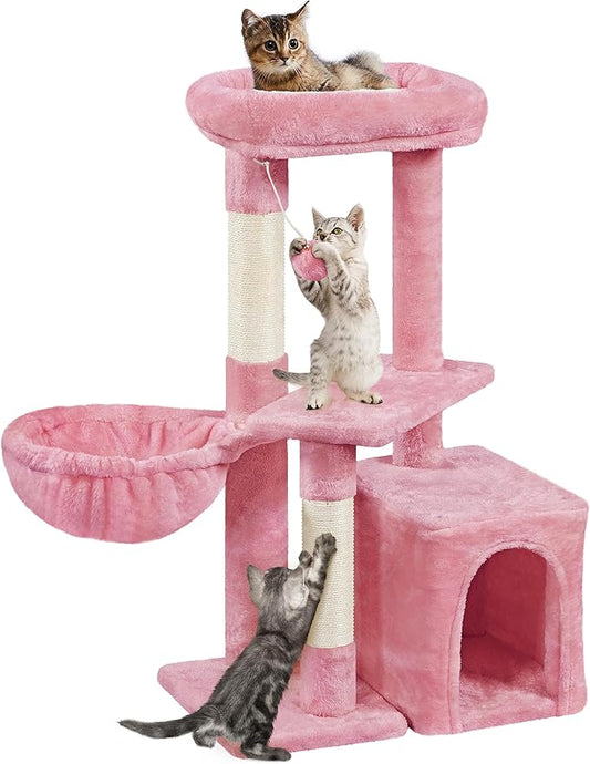 Yaheetech 34.5in Scratching Post, Cat Scratchers for Indoor Cats and Kittens, Multifunctional Activity Post w/Sisal Rope＆Dangling Ball＆Large Condo, Pink