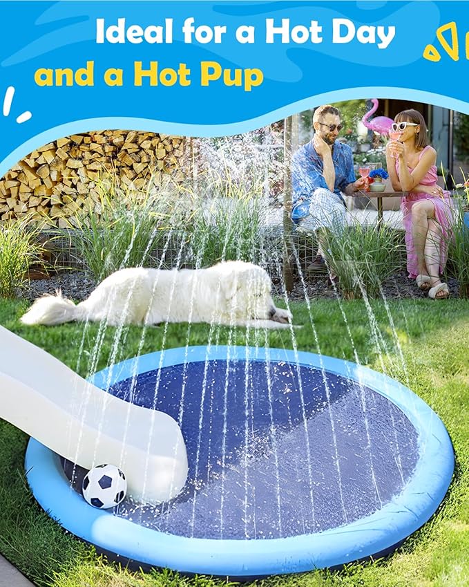 Peteast Splash Pad for Dogs & Kids, 97" Anti-Slip Doggie Splash Pad, Thicken Sprinkler Pool Summer Outdoor Water Toys Backyard Fountain Play Mat