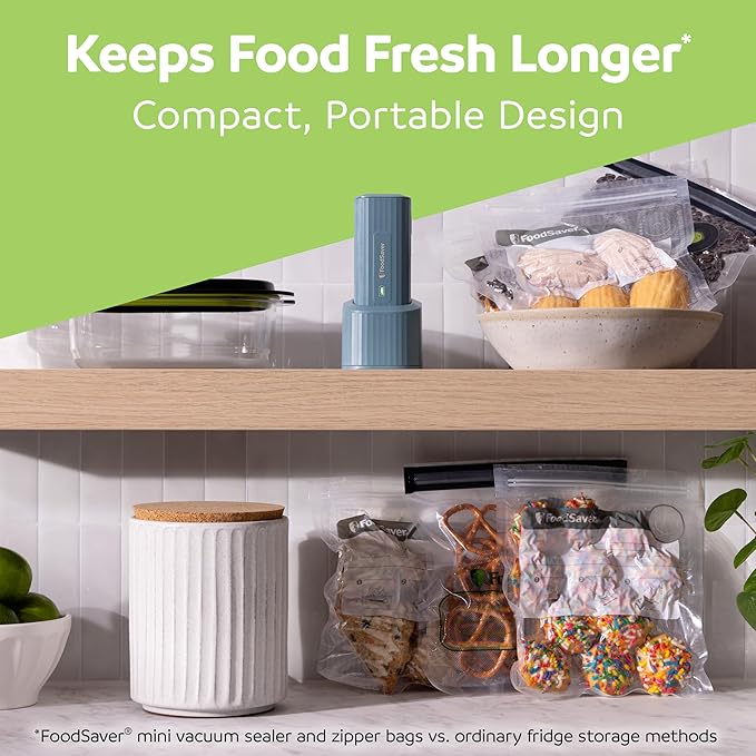 FoodSaver Mini Handheld Vacuum Sealer Machine with Marinate Setting & Charging Dock | Cordless Food Vacuum Sealer for Freezer, Storage, Sous Vide, Meal Prep | Blue