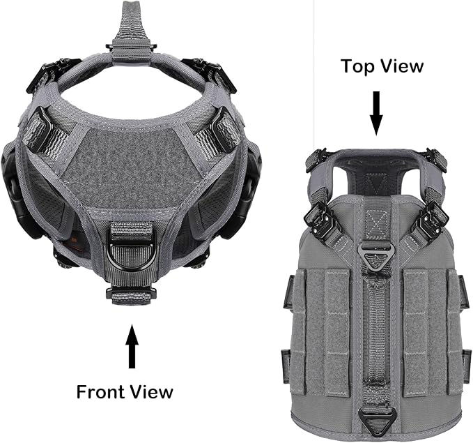 ICEFANG GN3 Tactical Dog Harness with 6X Buckle,Dog Molle Vest with Handle,3/4 Body Coverage,Hook and Loop Panel for ID Patch,No Pulling Front Clip (XS (17"-23" Girth), Wolf Gray)