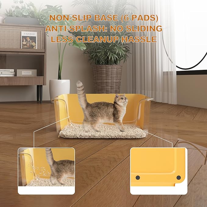 Open-Top Large High Sides Cat Litter Box with Low Entrance, Suitable for Small and Elderly Cats, Anti-Splash, 19.8” x15.6”x7.3” for Indoor Use